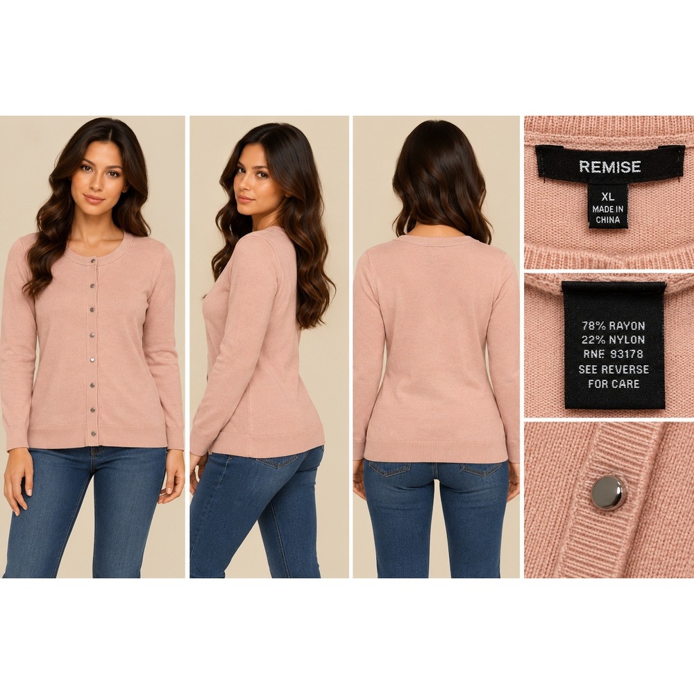 Premise Cardigan Sweater Womens XL Pink Coquette Quiet Luxury Crew Neck Knit